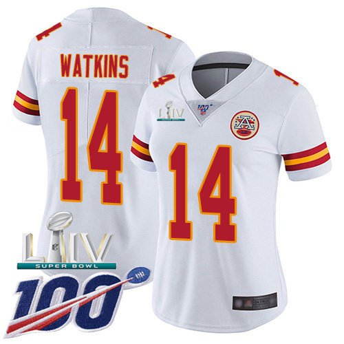 Kansas City Chiefs Nike #14 Sammy Watkins White Super Bowl LIV 2020 Women Stitched NFL 100th Season Vapor Untouchable Limited Jersey->youth nfl jersey->Youth Jersey